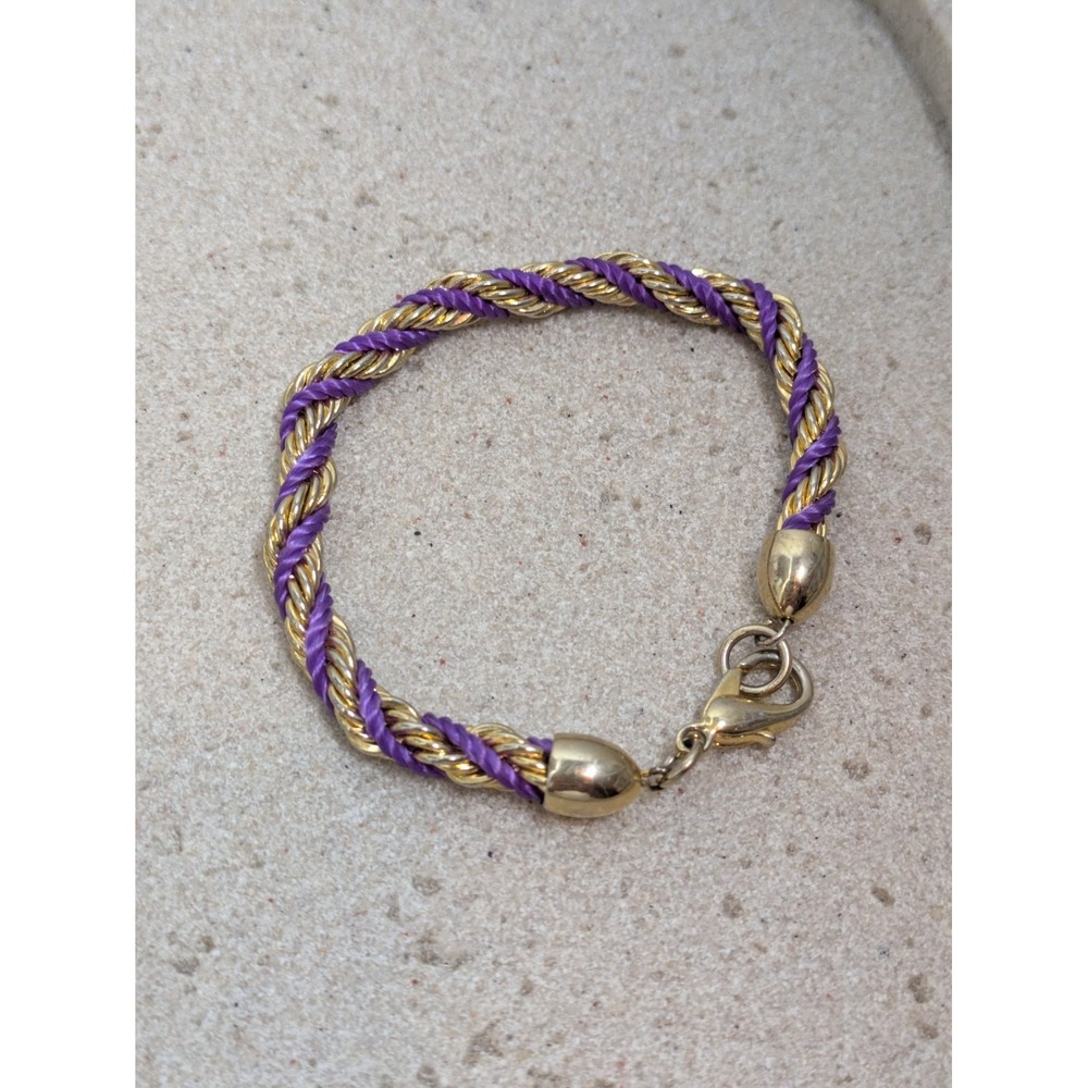 Twisted Rope Bracelet In Gold Tone & Purple Strands Tennis Bracelet Style